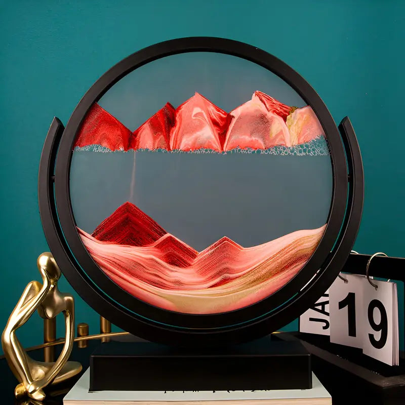 Dynamic Sand Art Picture in Black Frame – Round Glass 3D Deep Sea Motion Display